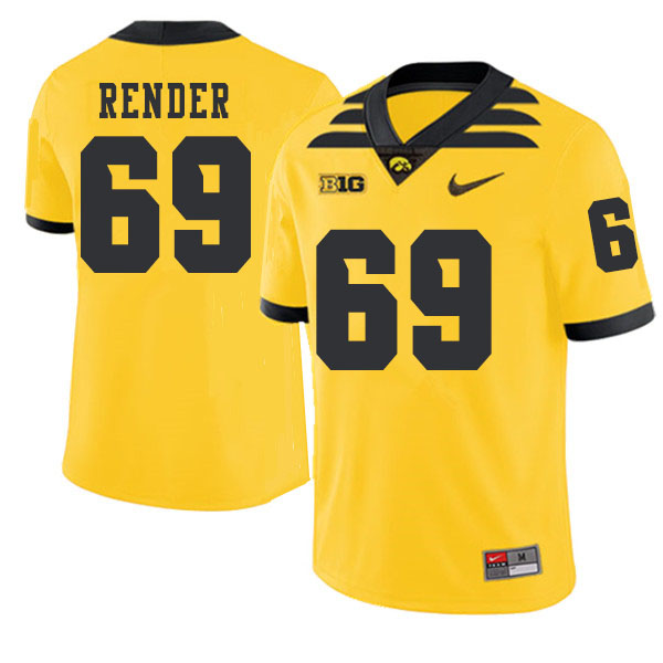 2019 Men #69 Keegan Render Iowa Hawkeyes College Football Alternate Jerseys Sale-Gold - Click Image to Close